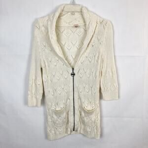 DKNY Jeans 3/4 Sleeve Open Knit Full Zip Cardigan Size M